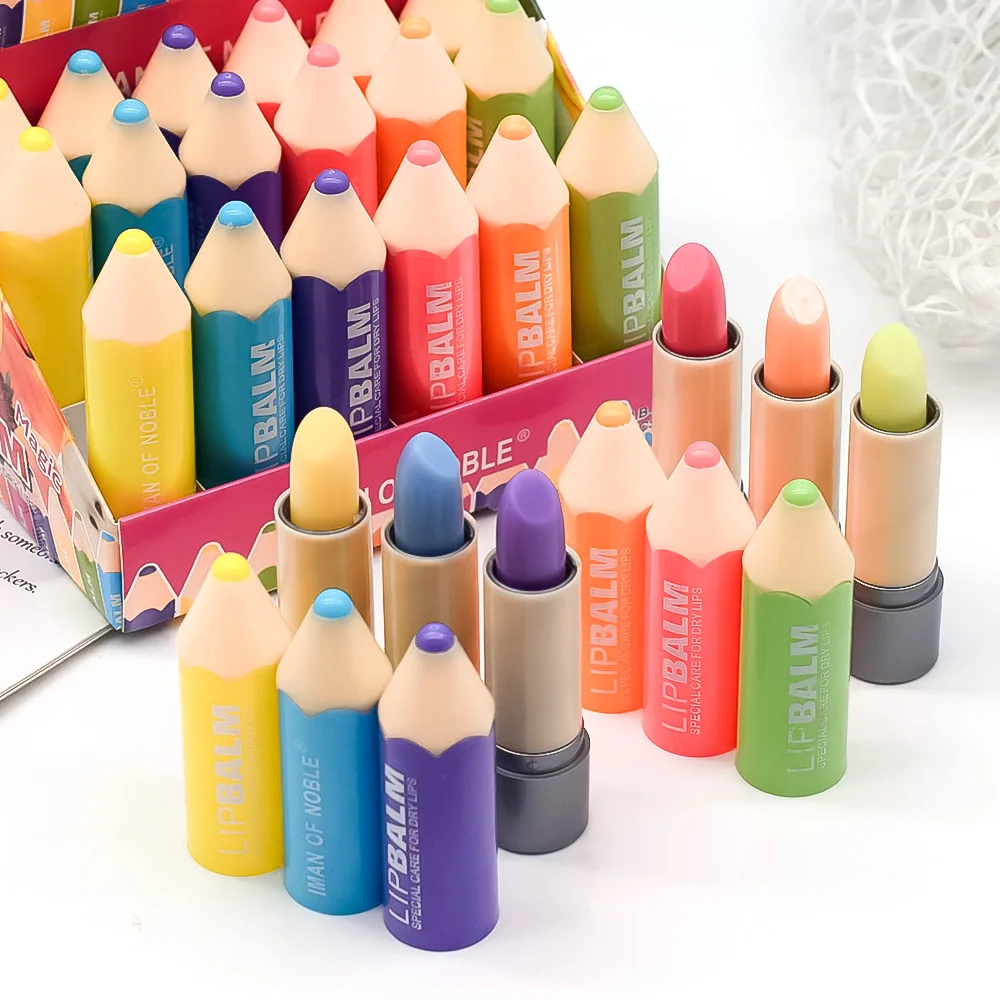 24Pcs Pencil Design Lip Blam Set Color Changing Lip Balm Lipstick Longlasting Waterproof Women Lips Makeup