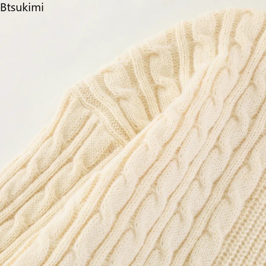 2025 Men's Fried Dough Twists Knitted Crochet Perforated Solid Pullover Sweater Autumn Fashion Hip Hop Loose Knit Tops for Men
