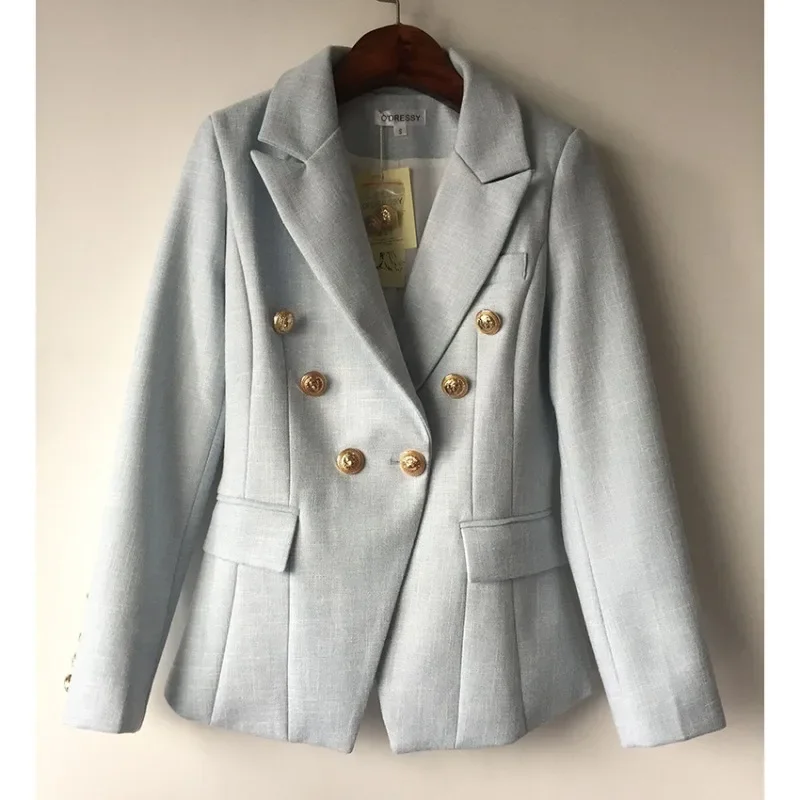 HIGH QUALITY Newest 2024 Designer Blazer Women's Long Sleeve Double Breasted Metal Lion Buttons Blazer Jacket Outer S-XXXL