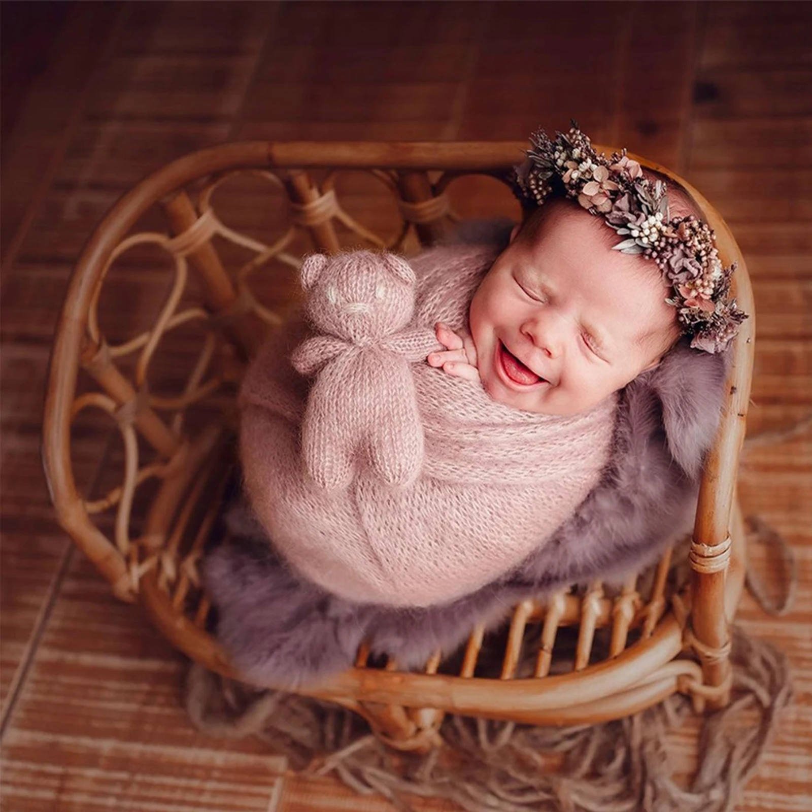 Newborn Photography Props Bed Bamboo Baby Bamboo Bench Rattan Basket Container Infant Pose Baby Shooting Studio Accessories