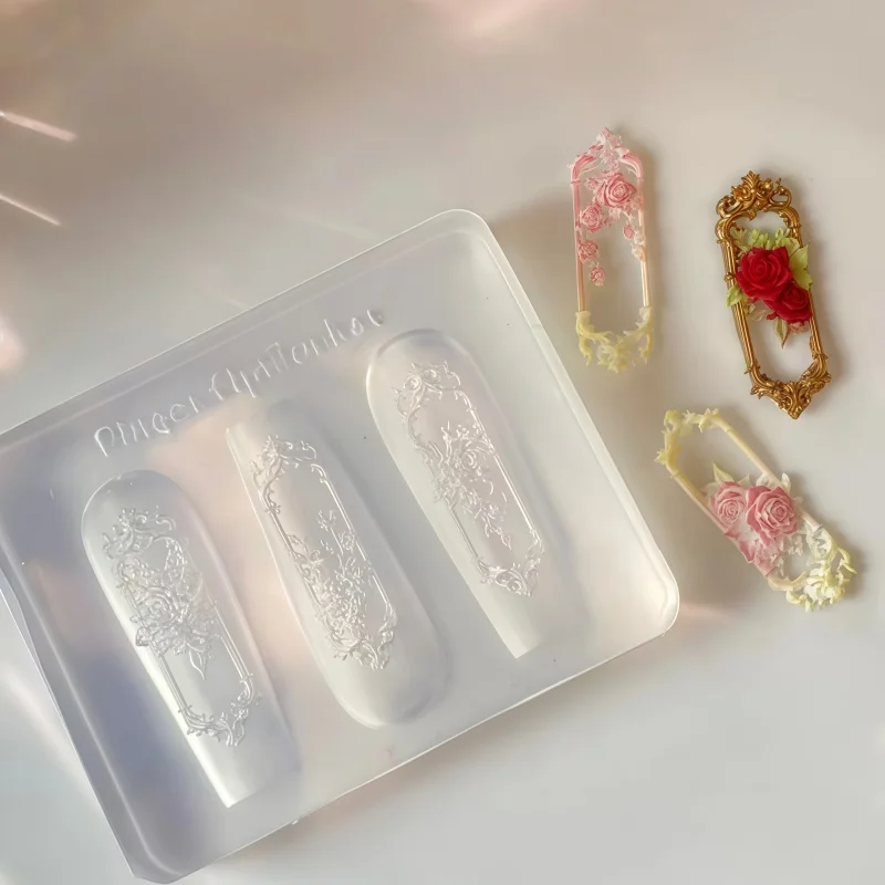 Chinese Garden Landscape Nail Art Mold Peacock Peony Cloud Crane Pavilion Stone Art Transparent Silicone for Nail Decorations