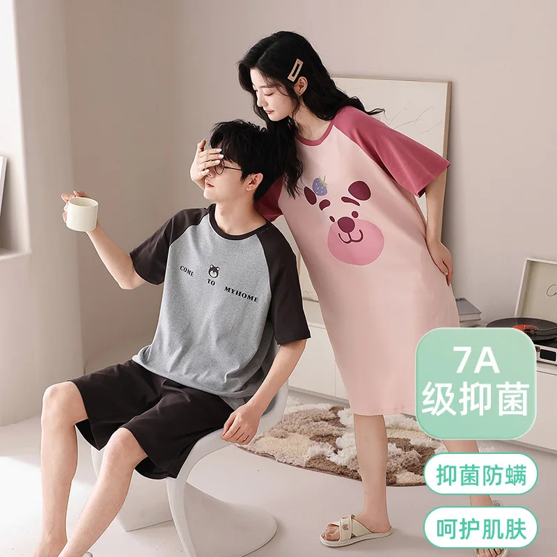 100% Cotton Nightdress Summer Couple Pajamas Breathable Skin-friendly Sleepwear home wear pyjama homme  pijama mujer Shorts