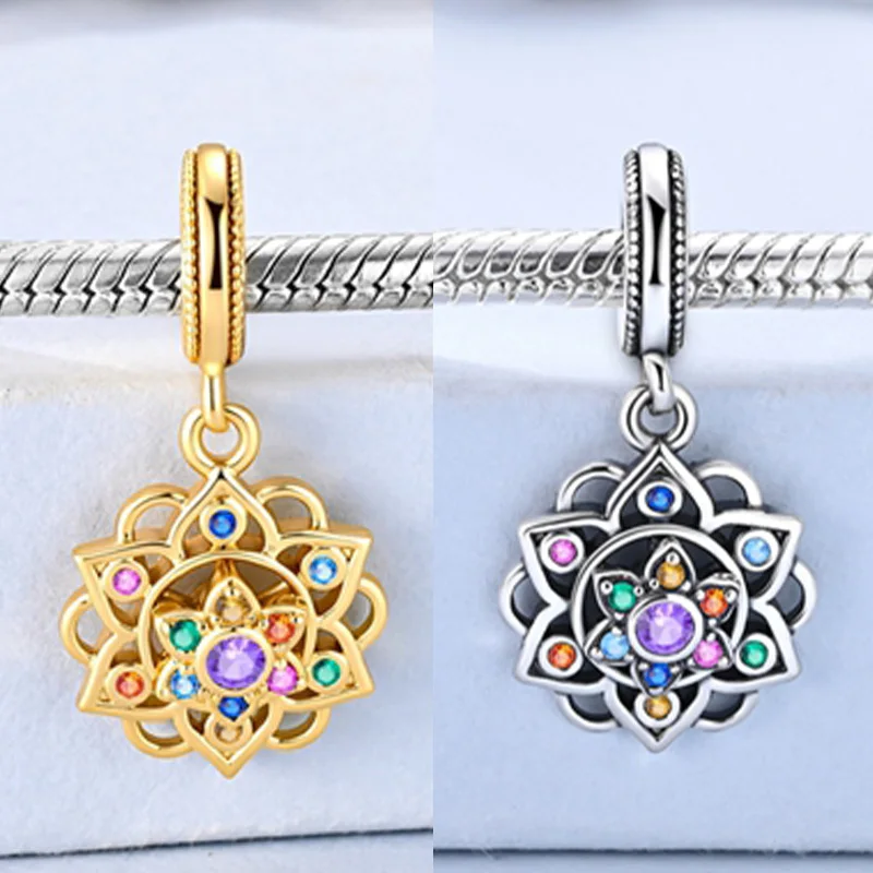 925 Sterling Silver Rotating Lotus Charms Pendant Beads Fit Bracelet Necklace DIY Jewelry Making For Women