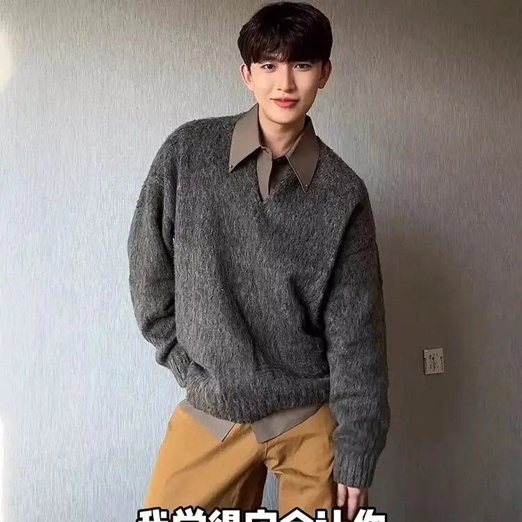 Suéter de Punto con Cuello en V, Estilo Retro Americano, Informal, para Hombre, Color Sólido, Cárdigan Abierto, Ajuste Hoad...