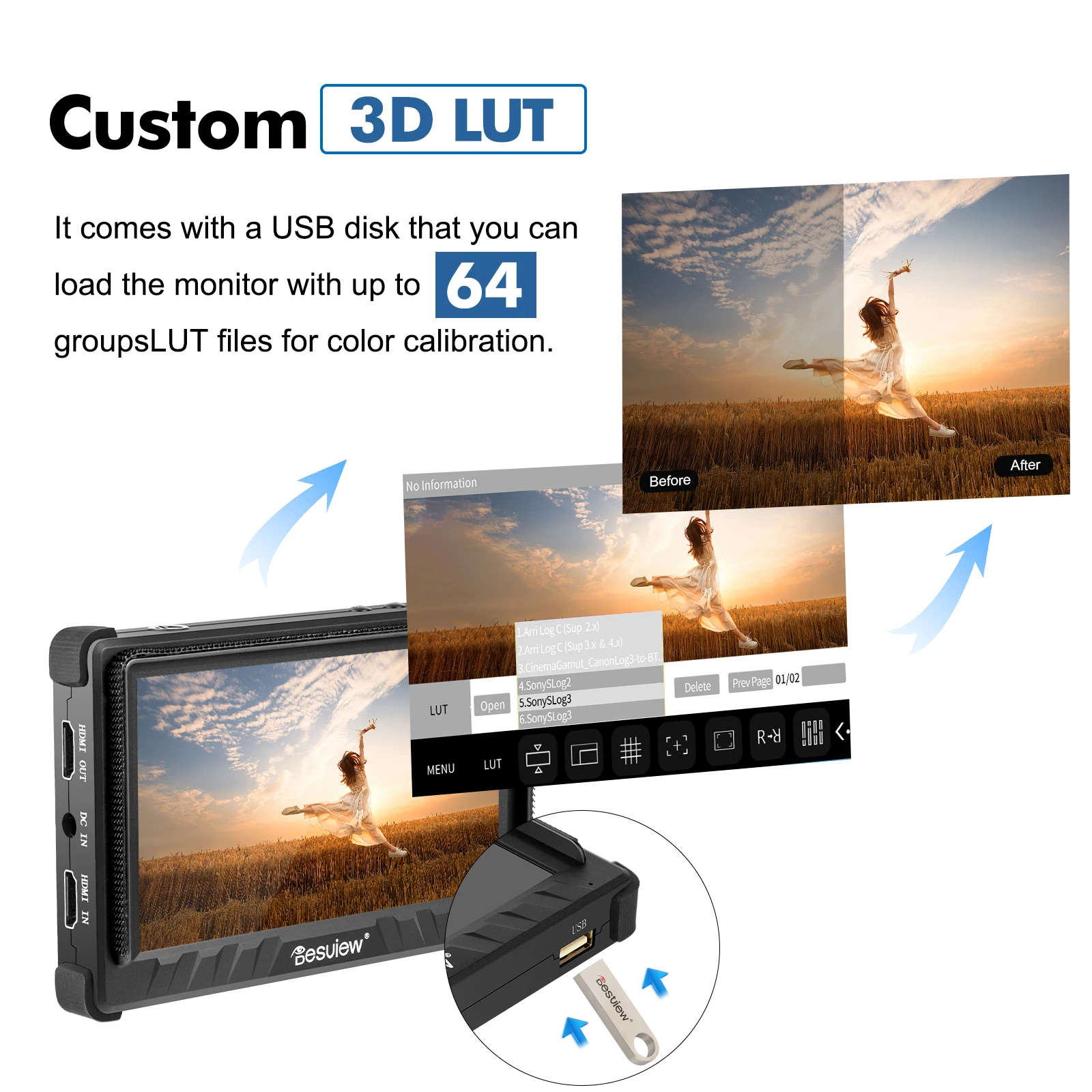 Imagem -02 - Desview P5ii Câmera Monitor de Campo 5.5 Polegada 3d Lut Dslr Hdmi 1920x1080 800nits Full hd Brilho Monitor Suporte Fonte de Alimentação dc