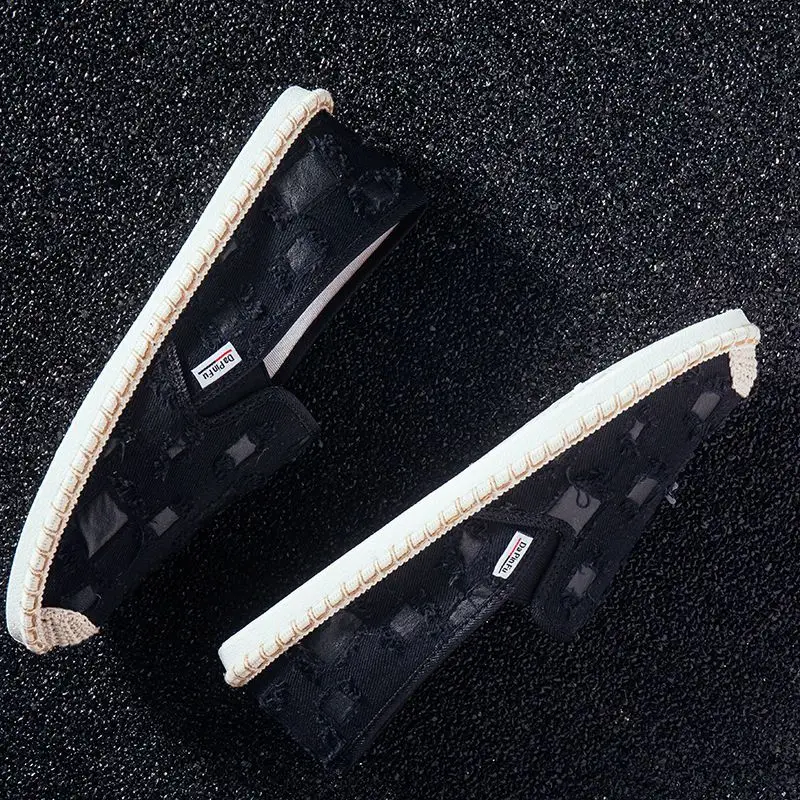 2026 New Men Linen Slip on Shoes Spring Summer Breathable Canvas Casual Loafers Distressed Walking Shoes