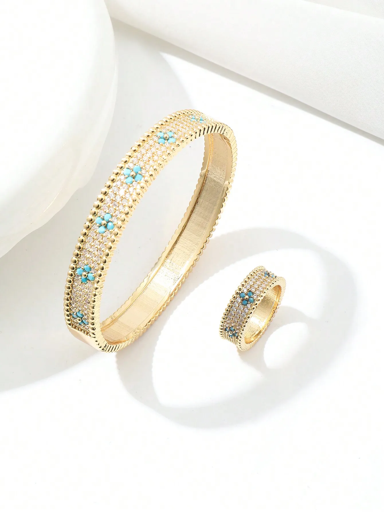 1 European and American new Lansondo row full zirconium fashion bracelet ring set