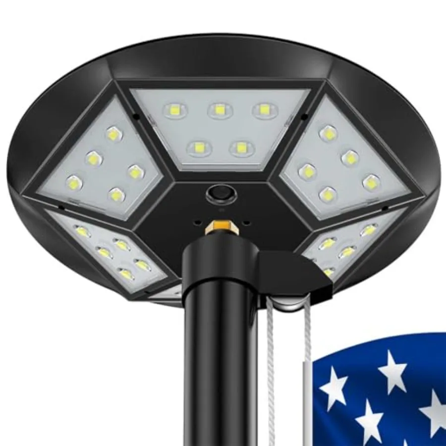 

Flag Pole Light Solar Powered, 3000lm Flagpole Light Outdoor IP67 Waterproof Dusk to Dawn for 24 Hours Double Lighting Coverage