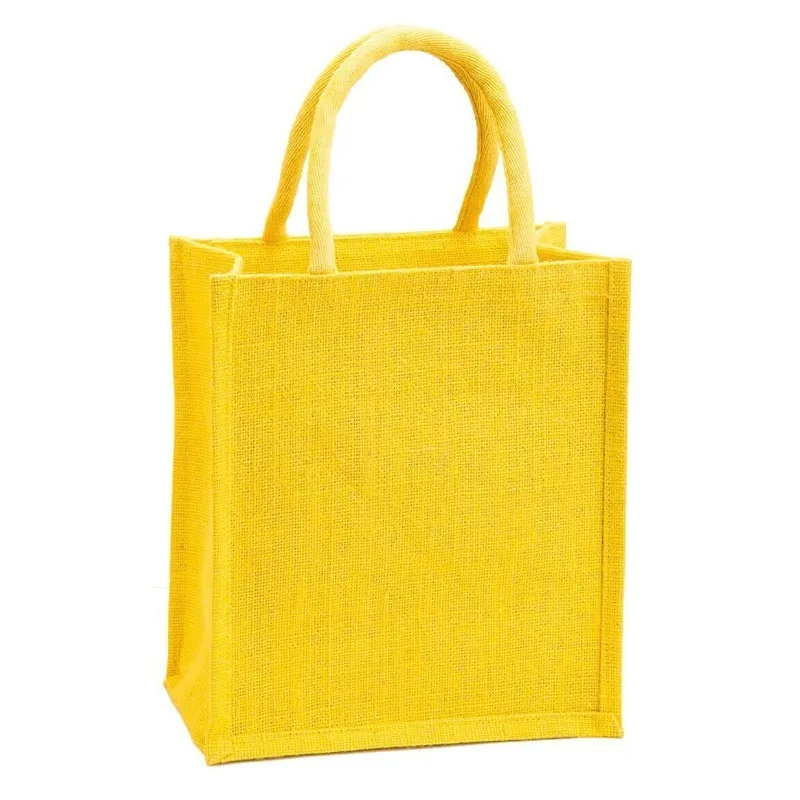 Jute Hand Bags With Holder Color Yellow For Travel & Shopping