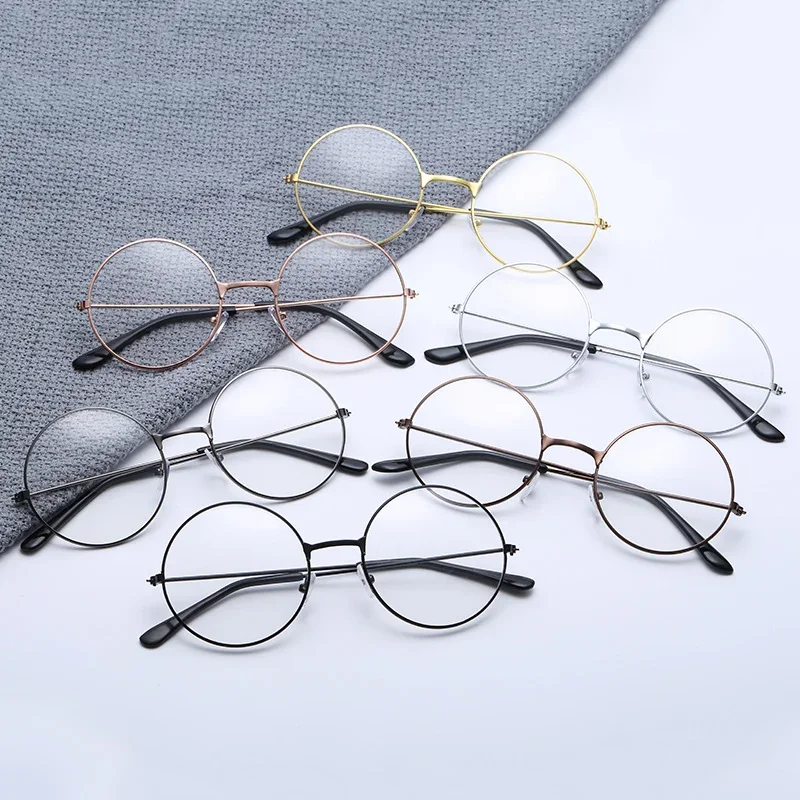 Round Metal Frame Glasses Flat Retro Art Glassesed Cosplay Anime Glasses Cosplay Accessories Anime Clothing Props Gift view 3