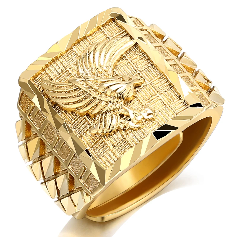 Milangirl Punk Rock Eagle Men 's Ring Luxury Gold Color Resizeable Finger Jewelry Never Fade