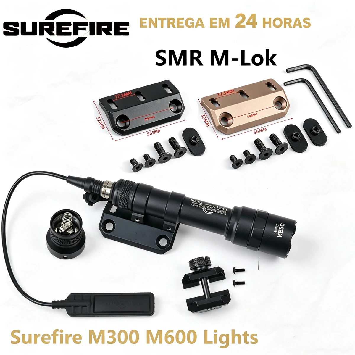 Tactical M600C Surefire M300 Flashlight SMR M-LOK Keymod Offset Mount M600 Scout Light Base Side Fit SMR System 20mm Picatinny