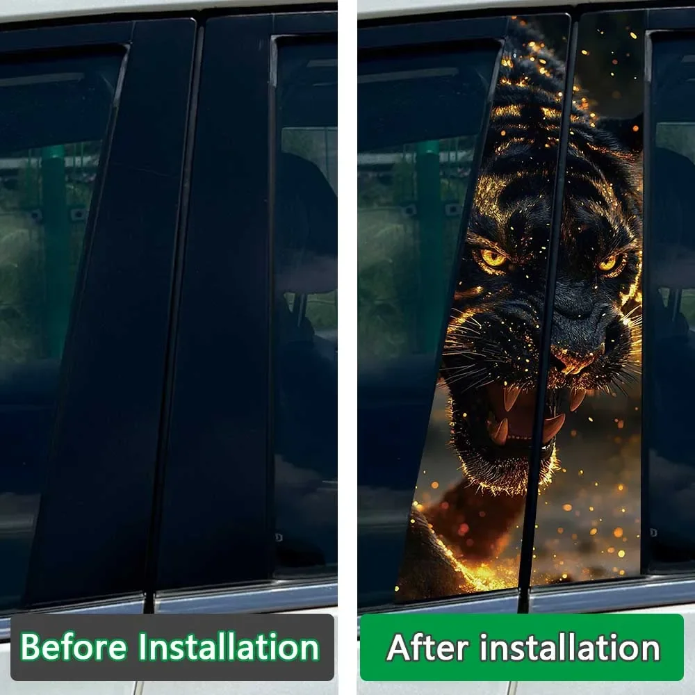 2Pcs/set Graffiti Ferocious Gold Tiger Car Center Pillar Sticker ANIMAL AUTO B Pillar Protective Film Decoration