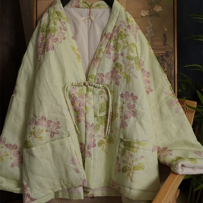 

Warm Cotton Jacket Loose Fit V-Neck Button up Vintage Style Large Size Autumn Winter New Arrival Anti-Aging Fashion Ladies' Coat