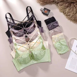 Sexy Hollow Out Fashion No Steel Ring Bra Suit Gather Together Anti-Sag Bra Small Chest Soft Thin Cup Underwear Suit Comfortable