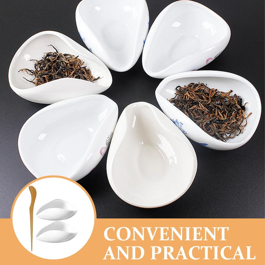

1 set White Ceramic Scoop Plate Coffee Bean Display Tray Home Office Tea House Spoon Storage Tool Chinese Ceremony