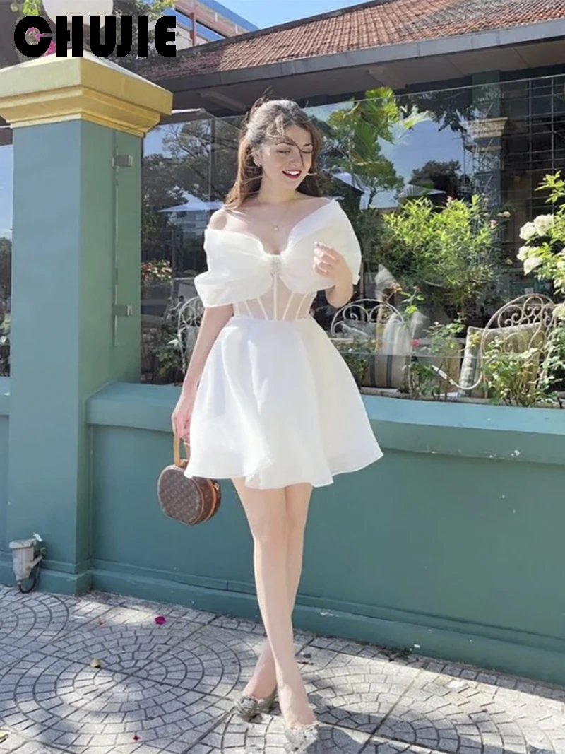 Off Shoulder Organza Mini Graduation Dress Cocktail Dresses A Line Pleat Short Homecoming Dresses For Teen Prom Gown Customized
