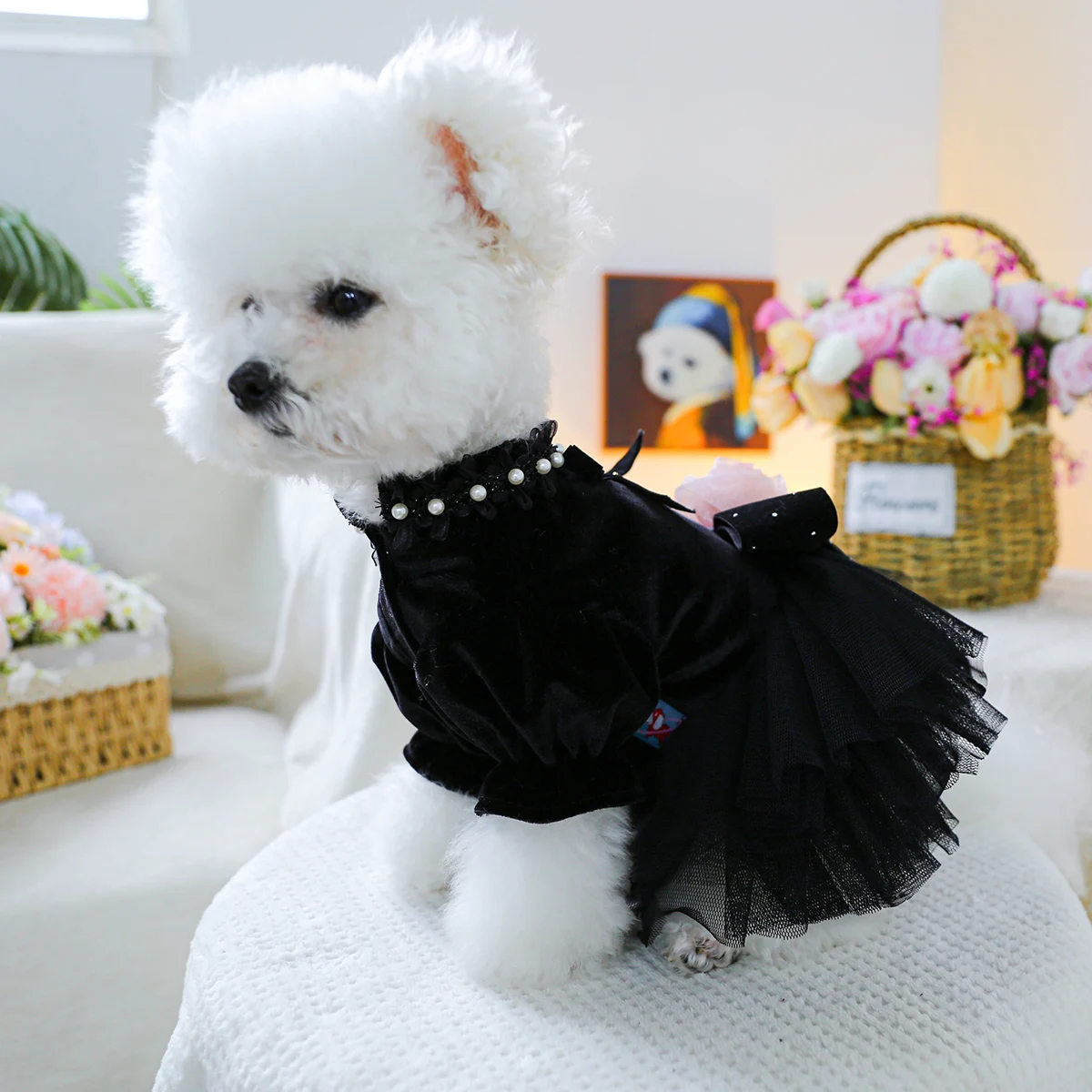 1PC Pet Clothing Dog Cat Spring and Autumn Black Sahara Rose Wedding Dress Suitable for Small and Medium sized Dogs