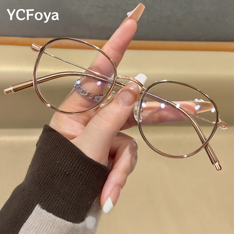 

YCFoya Retro Round cat's eye Optical Prescription Glasses for Women Ultralight Alloy Fashion Eyewear Simple Design 123638