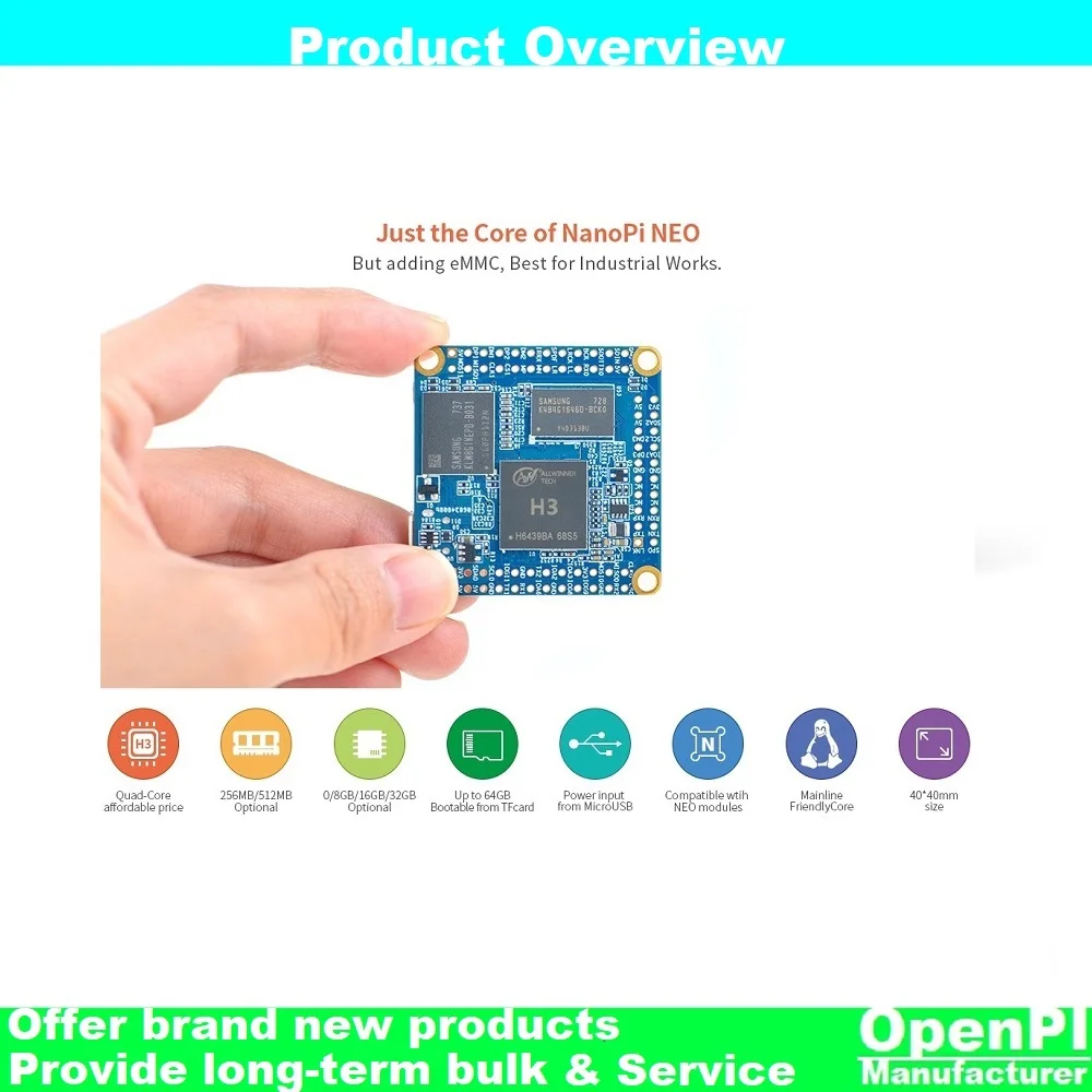 Open+Pi Nano Neo Core LTS(256M RAM & 4GB eMMC) V11 | Allwinner H3 Quad Cortex-A7,1.2GHz | OpenWRT Ubuntu Linux DietPi Kali