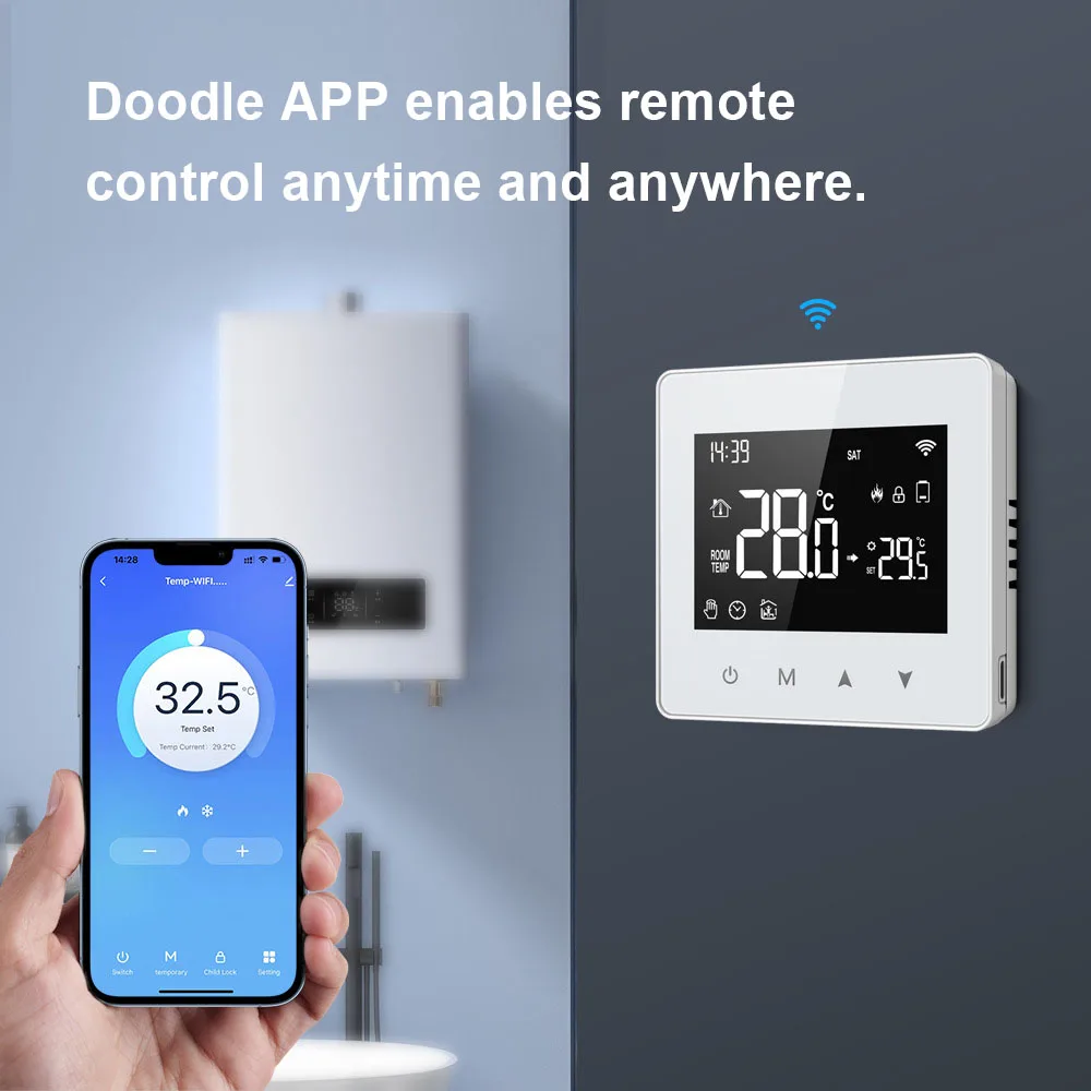 Doodle WiFi wireless intelligent thermostat, water gas boiler thermostat with LCD screen, programming, low power consumption