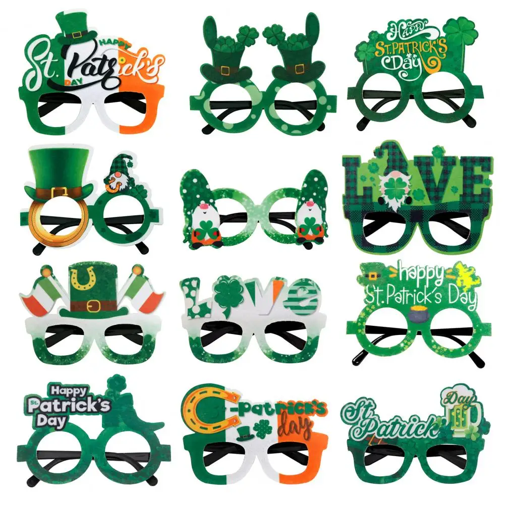 1Pc Day Costume Accessories St. Patricks Day Shamrock Sunglasses Shamrock Green Cartoon Letter Decor Party Glasses for Unisex