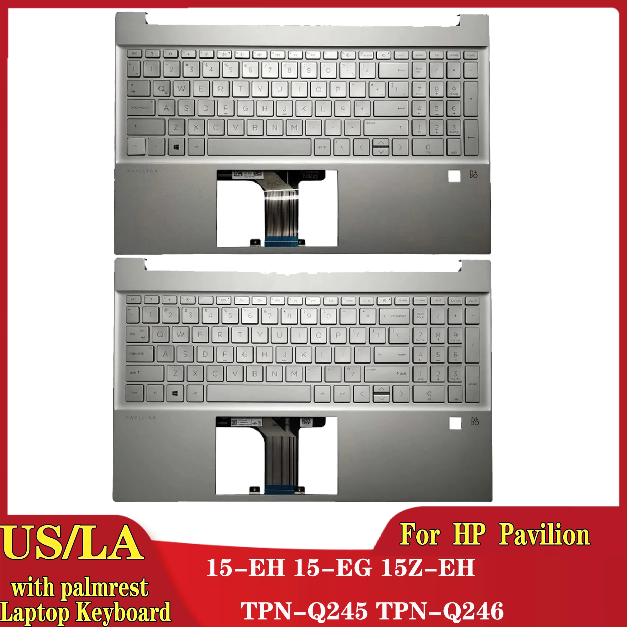 

New US/Latin Keyboard For HP Pavilion 15-EH 15-EG 15Z-EH TPN-Q245 TPN-Q246 With Palmrest Upper With Fingerprint Hole