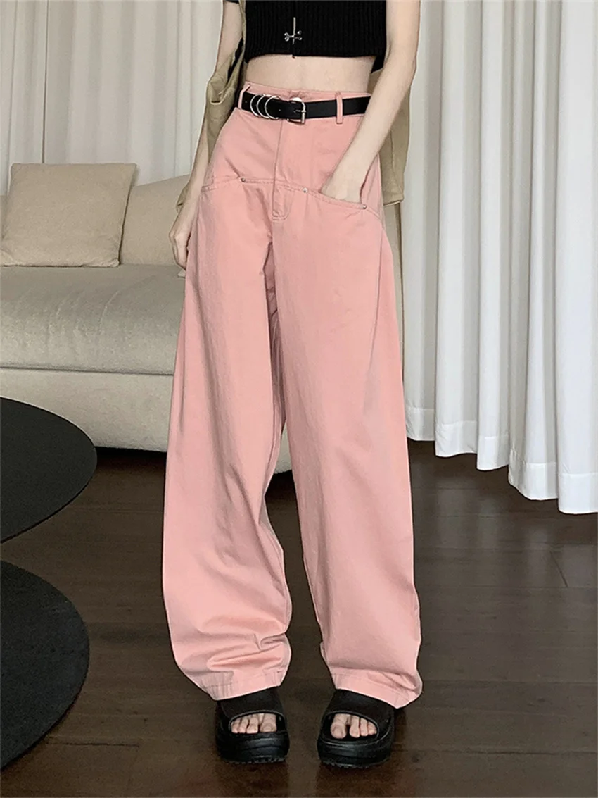 PLAMTEE Women Straight Pants With Belt Casual All Match OL Spring Fashion Minimalist 2024 Loose Streetwear High Waist Slim New