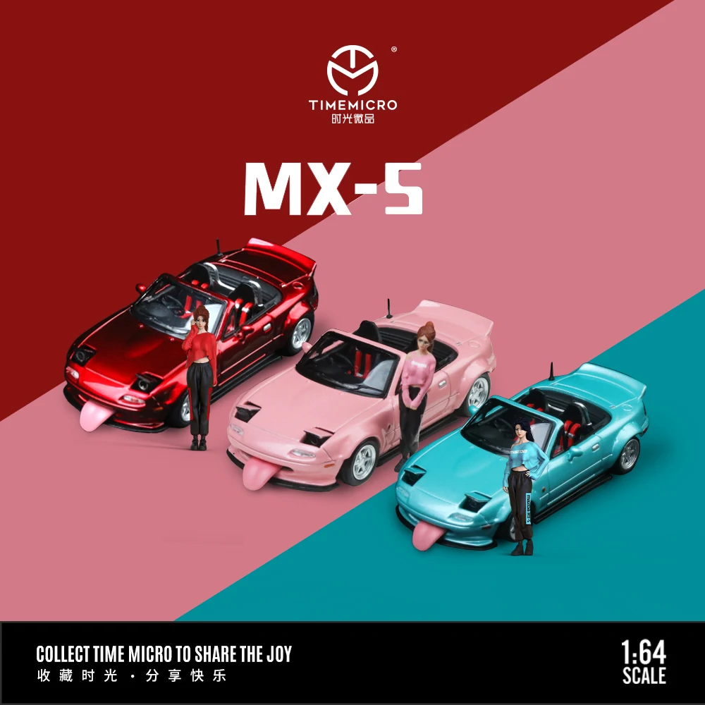 Time Micro 1/64 Mazda MX-5 Sports Car Vehicle Diecast Model Car Metal Chassis Acrylic Display Collection Model Ornaments