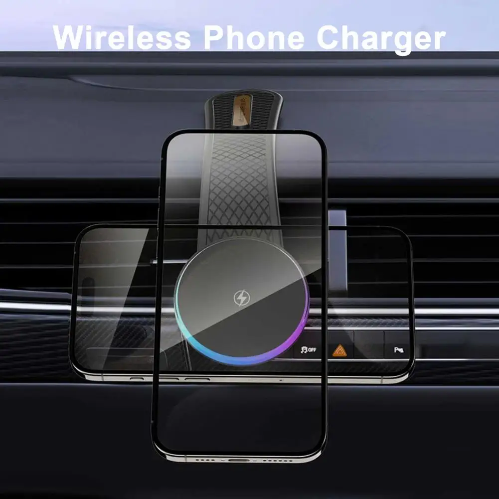 Fast Charging Magnetic Car Mount 15w Fast Charge Car Wireless Charger Phone Holder with Rgb Light Bendable Stand for Iphone