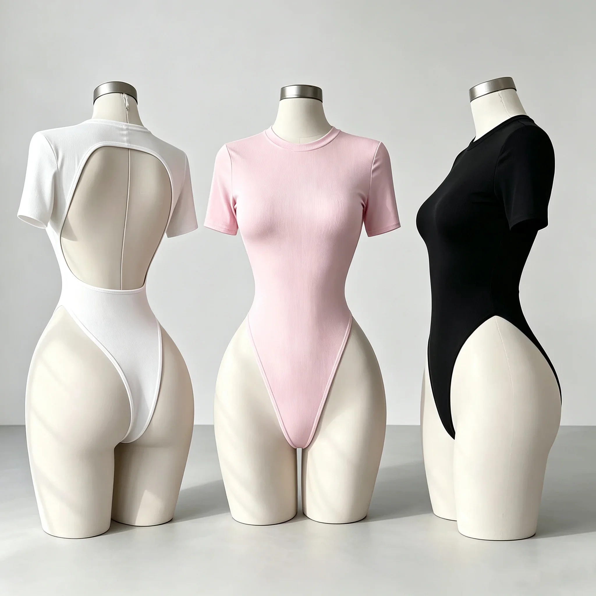 Body de manga corta básico de la marca QQ, para mujer, ideal para el verano, con cuello redondo, corte ajustado, estilo «romper», para uso urbano, de alta calidad, con espalda descubierta y muy cómodo.