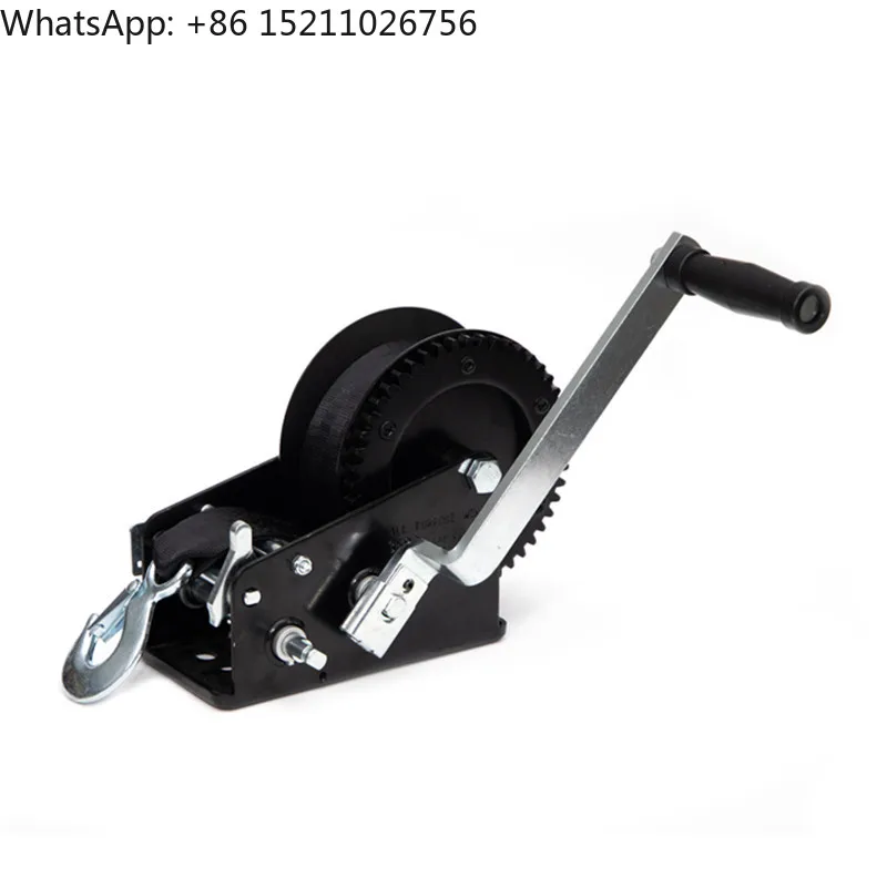 High Quality 2000lbs Black Small Manual Hand Winch Boat Trailer Hand Crank Anchor Winch for Boat with Webbing Strap