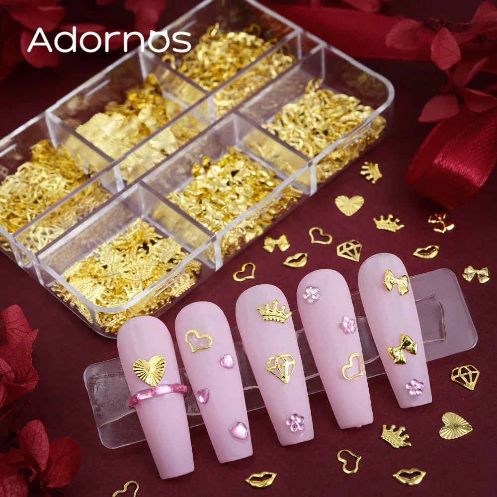 400 pcs/box Metal Rivets Nail Art Accessories Love Heart Lips Diamond Shape Valentine's Day Nail Jewelry Manicure DIY Decoration