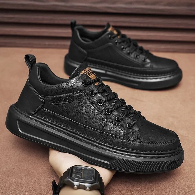 2026 Korean Style Men Leather Sneakers Spring Breathable Non Slip Casual Shoes Outdoor Men's Comforts Board Shoes Zapatos Hombre