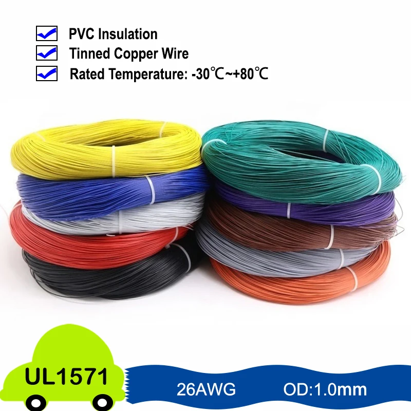 5M UL1571 26AWG PVC Electronic Wire OD 1mm Flexible Cable Insulated Tin-plated Copper Environmental LED Line DIY Cord