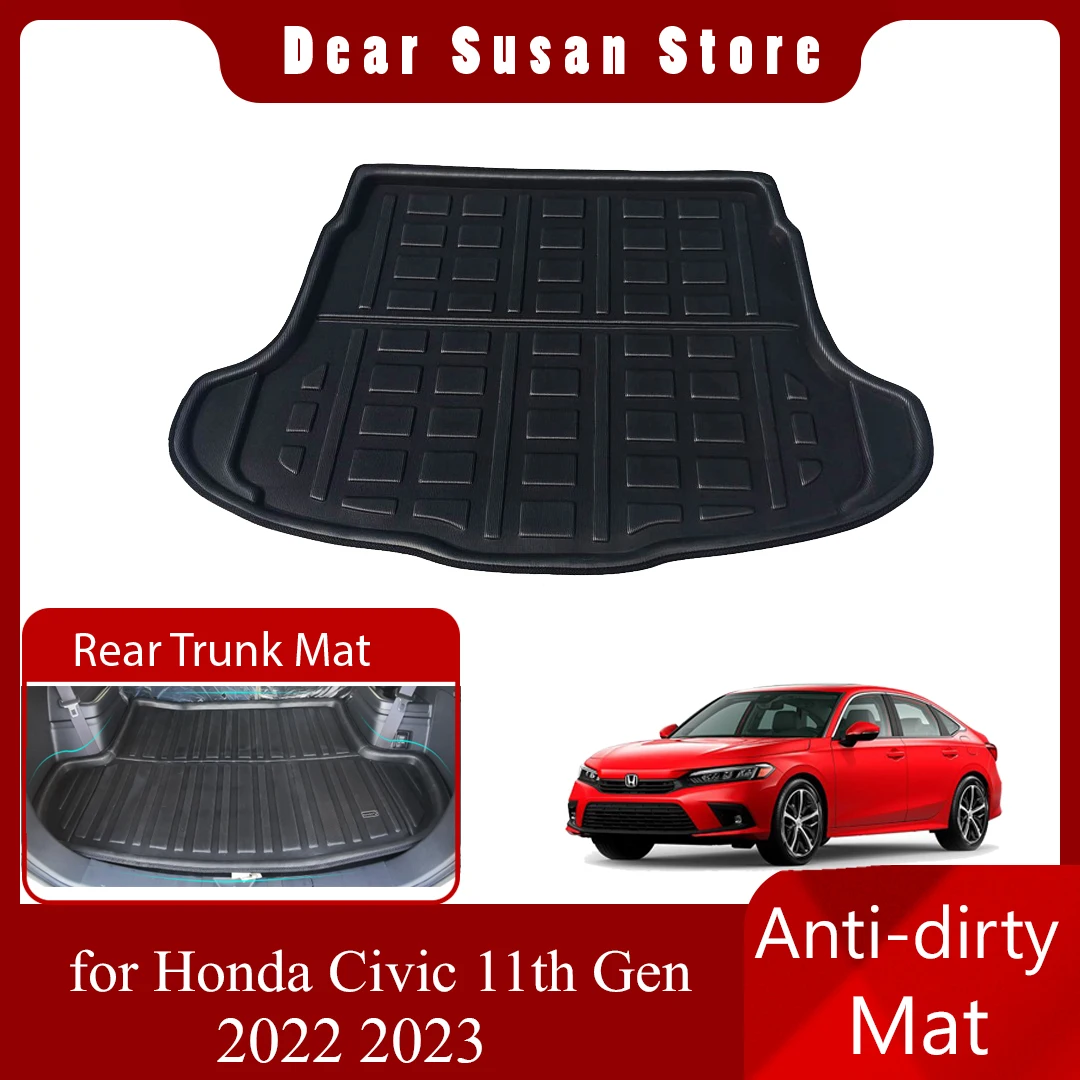 Car Rear Trunk Mat for Honda Civic 11th Gen FE FL Sedan 2022 2023 Tray Waterproof Floor Pad Space Boot Carg Cover Rug Accessorie