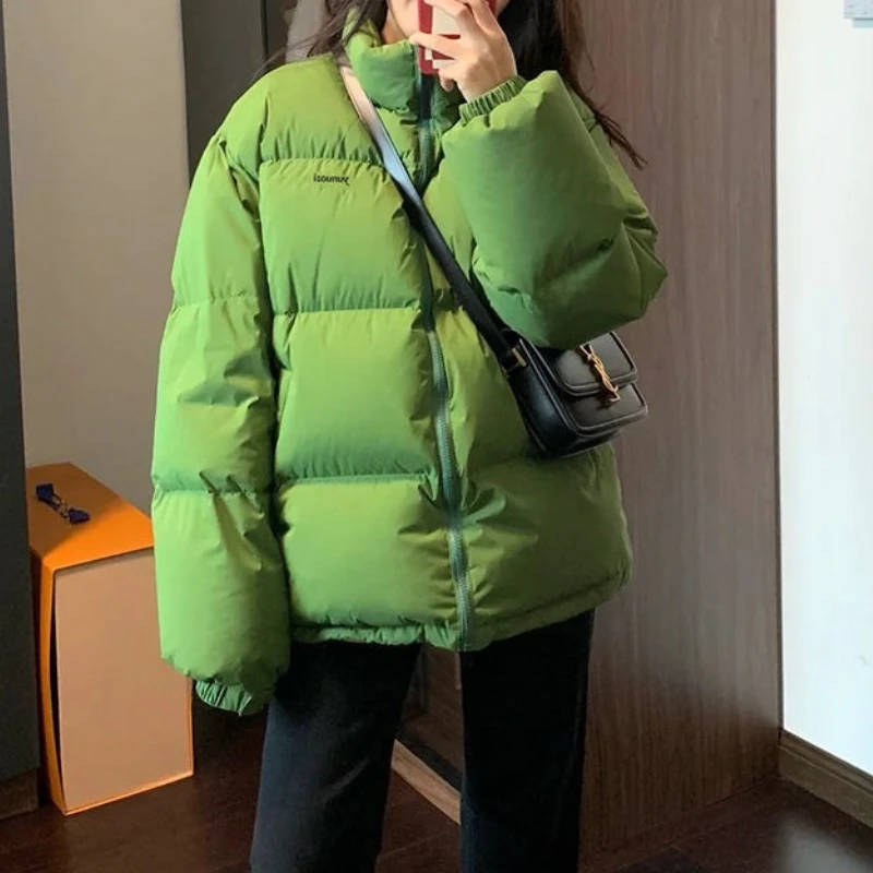 

2025 New Winter Green Cotton Jacket Women's Short Style Loose and Thick Hooded