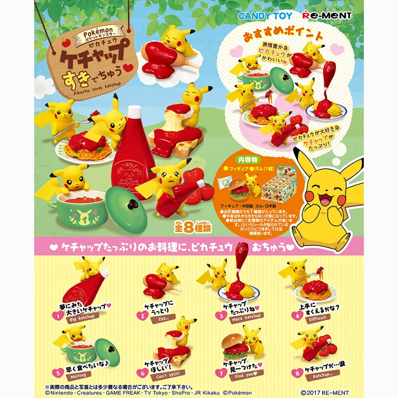 8Pcs/set Original Re-Ment Pokemon Pikachu Who Likes Tomato Sauce Action Figure Model Toys Gift for Birthday