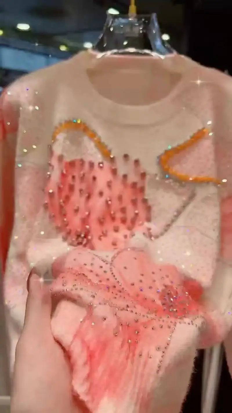 

Blingbling Crystal Stone Stitch Sweater for Women Autumn/Winter Sweaters New Trend 2025 Knitwear Pullover Outwears Femme Clothes