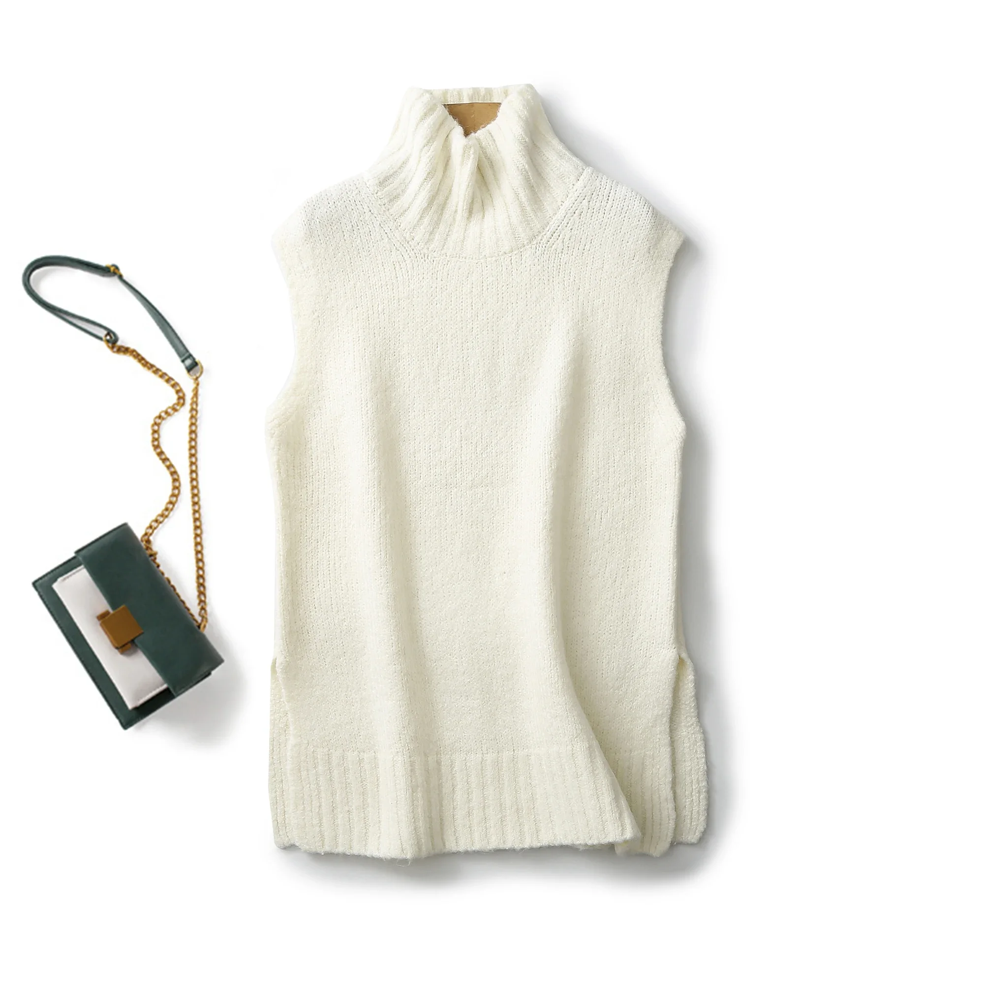 

Ethereal MD 2023 autumn new style of Women's casual knitted vest with a minimalist high neck and shoulders