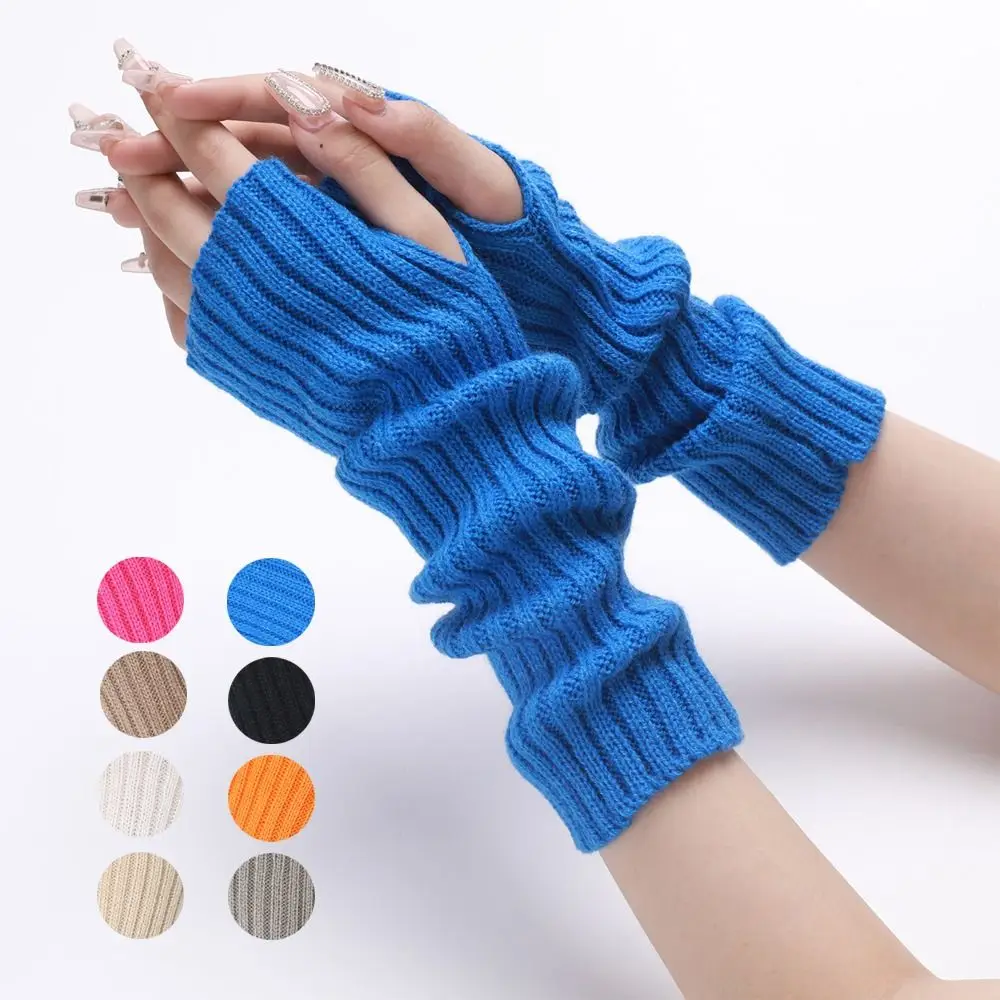 New Women Arm Warmers Japanese White Black Goth Knitted Fingerless Gloves Ankle Wrist Sleeves Harajuku Girls Anime Gloves