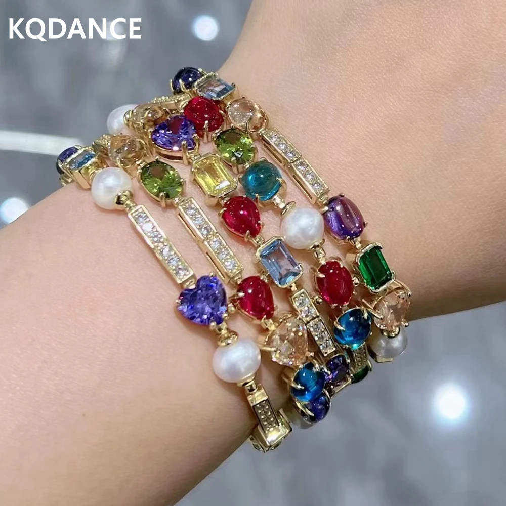 KQDANCE Luxury Multi Layer Colored Beads Lab Grown Sapphire Bracelet Women's Bracelets Pearl Gold Bracelet Silver 925 Jewelry