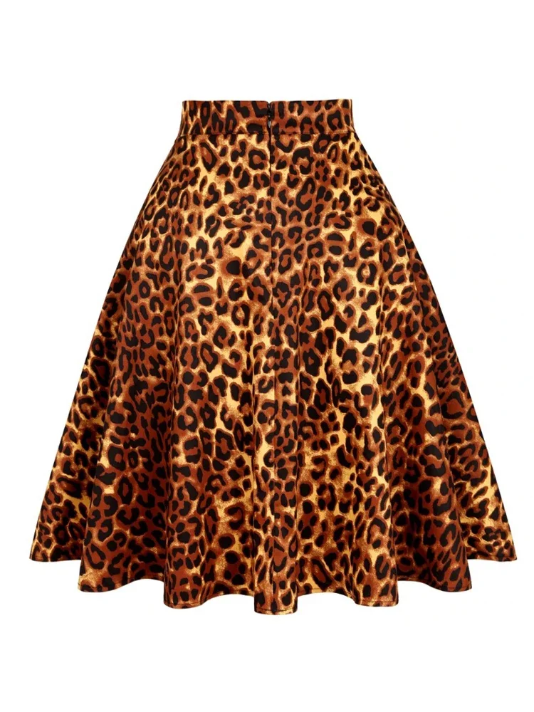 Vintage Leopard Printed Skirts for Women, Retro Summer Skirts, High Waist Swing Rockabilly Casual Sundress, 50 s, 60s, 2024, New