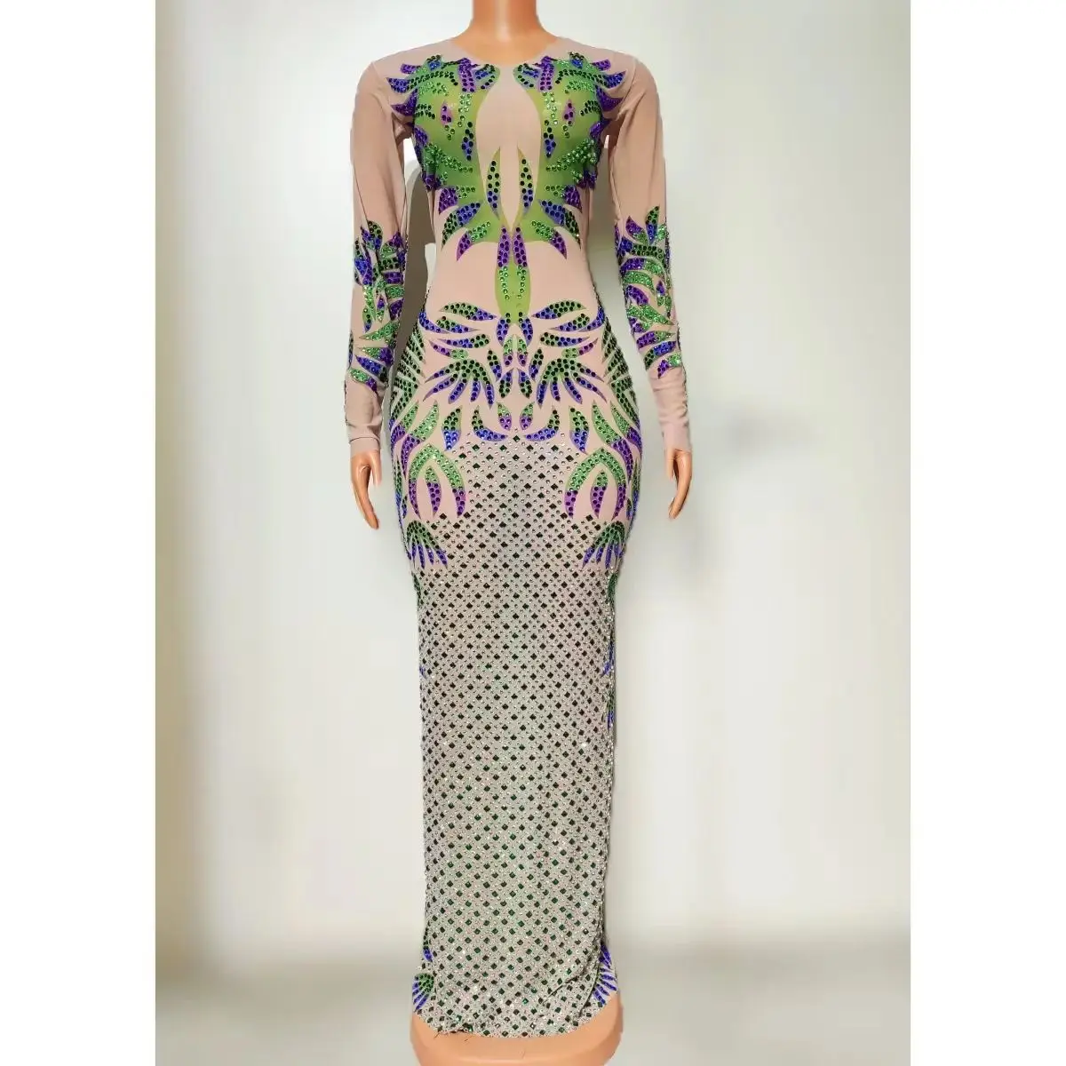 

Nightclub DJ Bar Female Singer Leading Dance Stage Dress Sexy Print Full Diamond Slimming Skirt Dance Team Party Theme Show