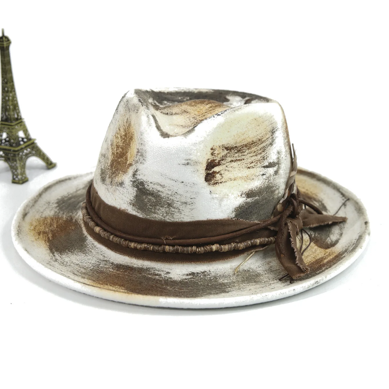 Spray Painted Feather Felt Hat, Sombrero de Plumas, Spanish Jazz Fedora Cap