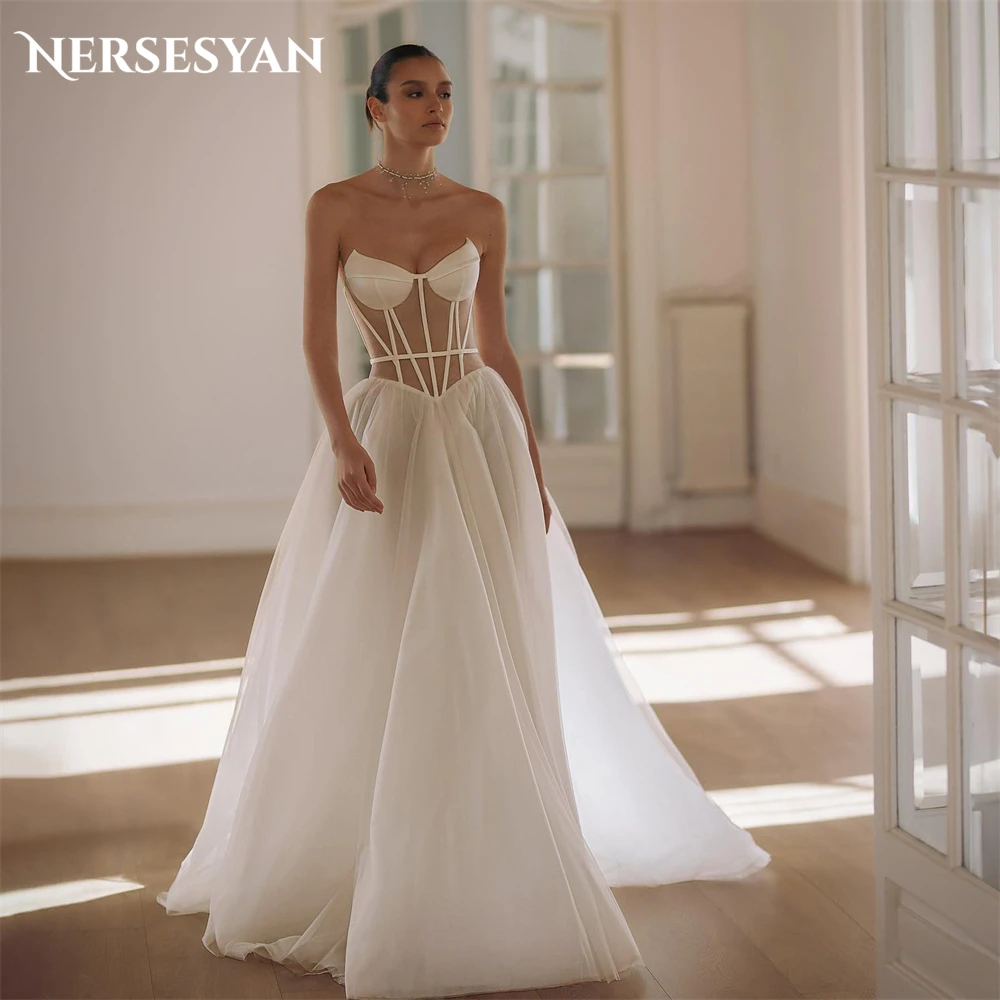 

Nersesyan Vintage Pure Wedding Dresses Bones Off Shoulder Corset A-Line Bridal Gowns Backless Princess Sleeveless Bride Dress