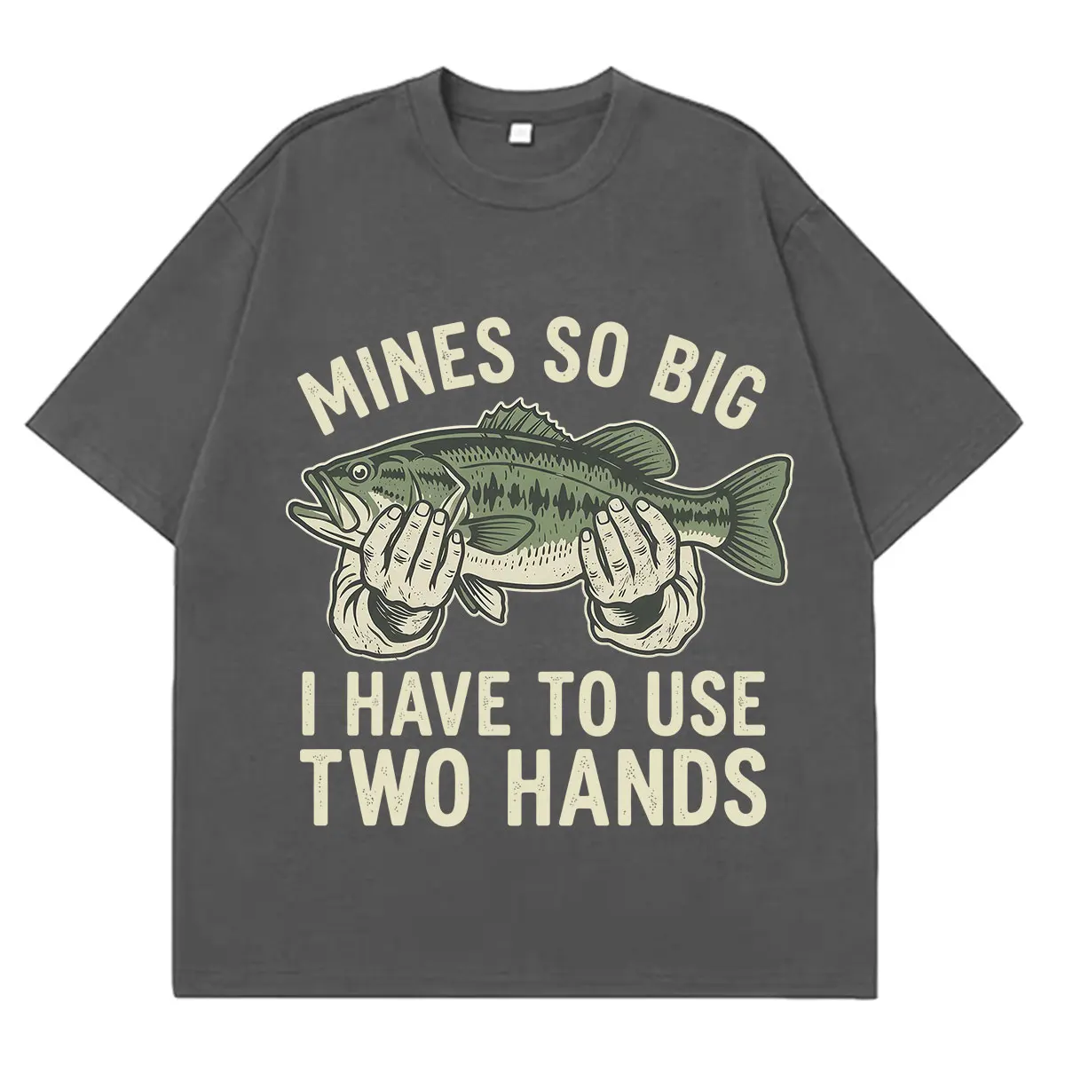 Mens Mines So Big I Have To Use Two Hands Funny Fishing Graphic T Shirt Men Women Vintage T-shirt Summer Cotton Casual T-shirts