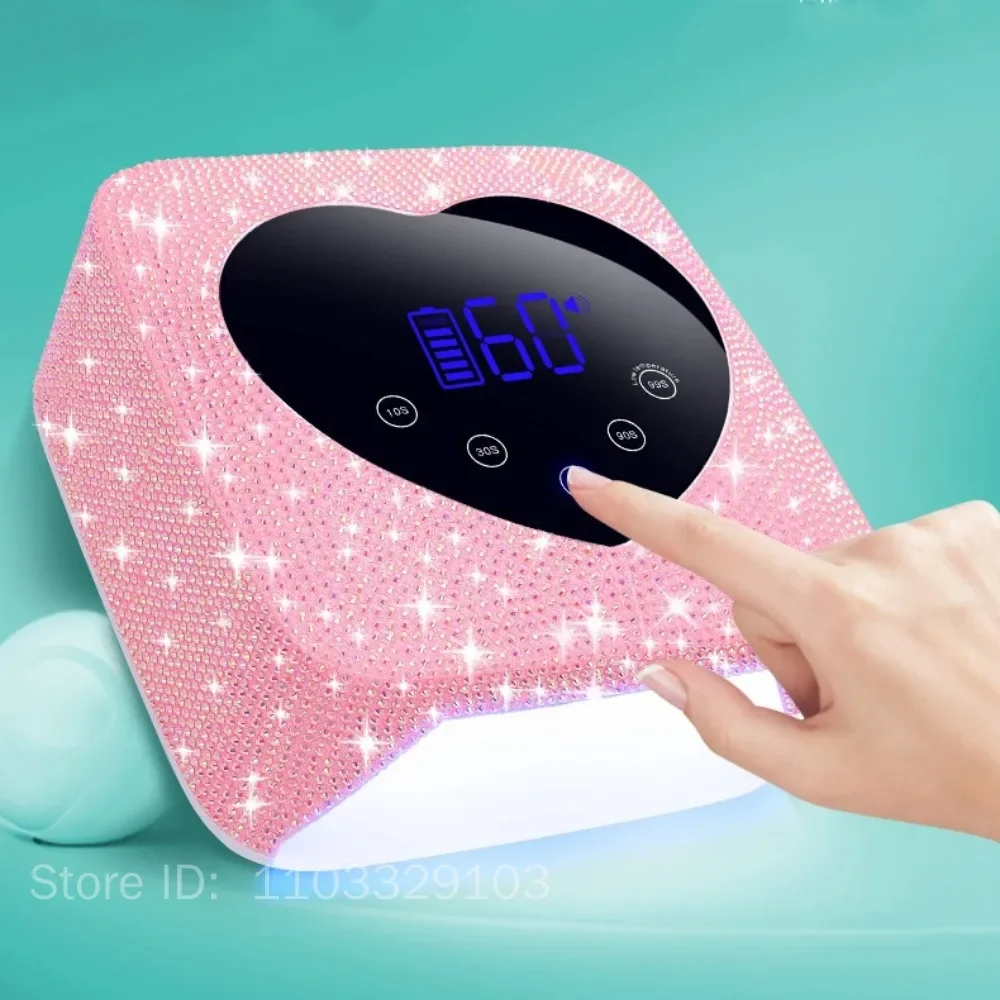 Drahtlose wiederaufladbare Nagel-UV-Lampe, 72 W, Diamant-Strass-Nageltrockner für Maniküre, Herz-Design, Nagellampe mit LCD-Touchscreen
