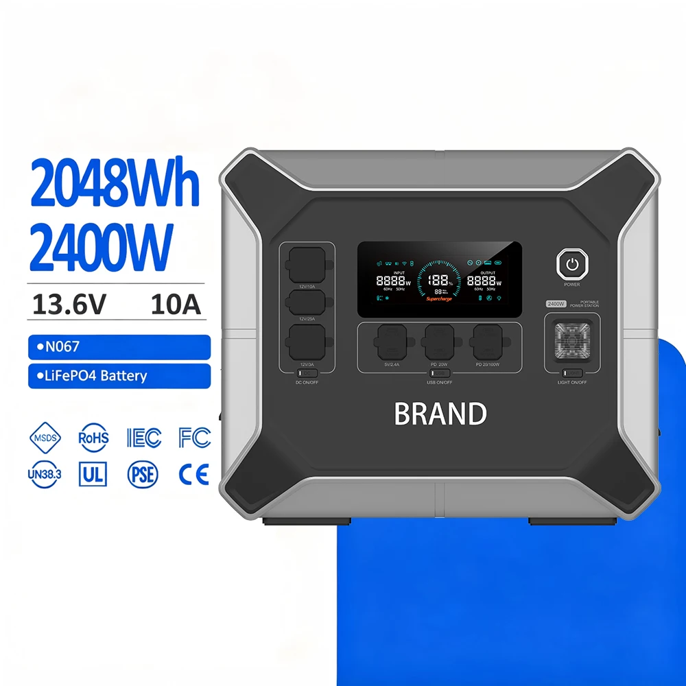 2400W 2048Wh LiFePO4 Portable Power Station Pure Sine Wave MPPT Solar Generator RV Port Wireless Charging For Home Camping