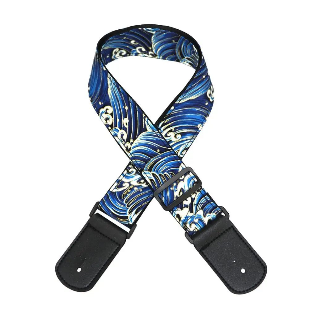 Vintage Guitar Strap Cherry Blossom Embroidered Print Electric Guitar Belts Butterfly Waves Guitar Shoulder Belt